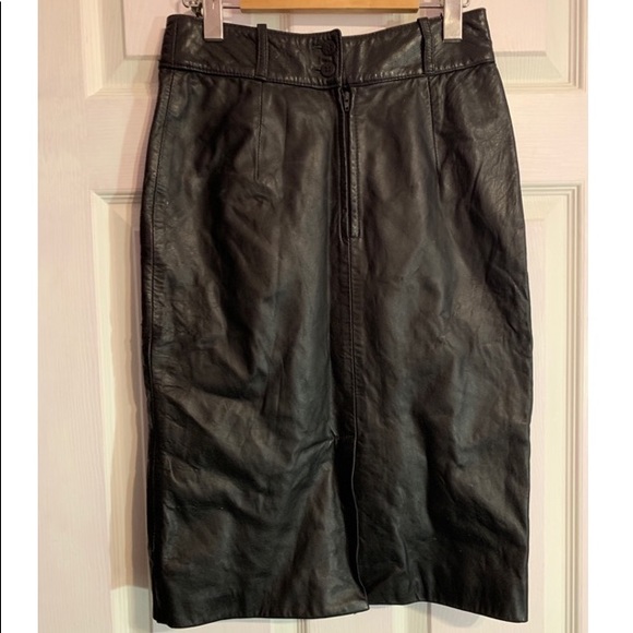 Black Genuine Leather Skirt - Picture 1 of 4